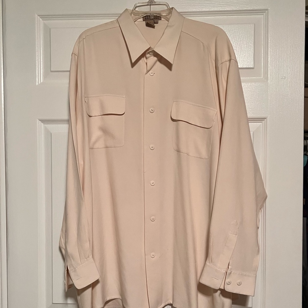 Mens off white long sleeve silk shirt.